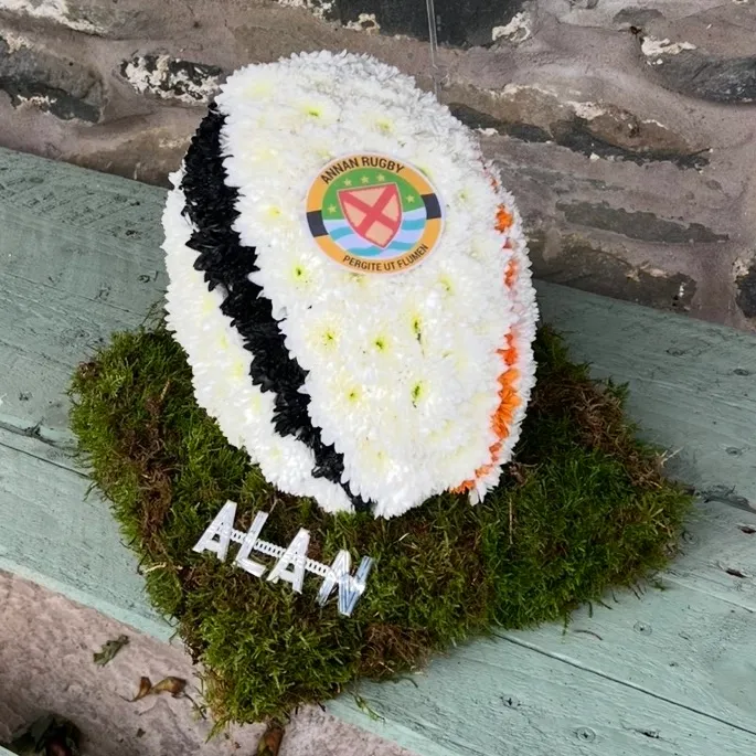 Hand-crafted coffin spray funeral flowers by PJ's Petals, Dumfries